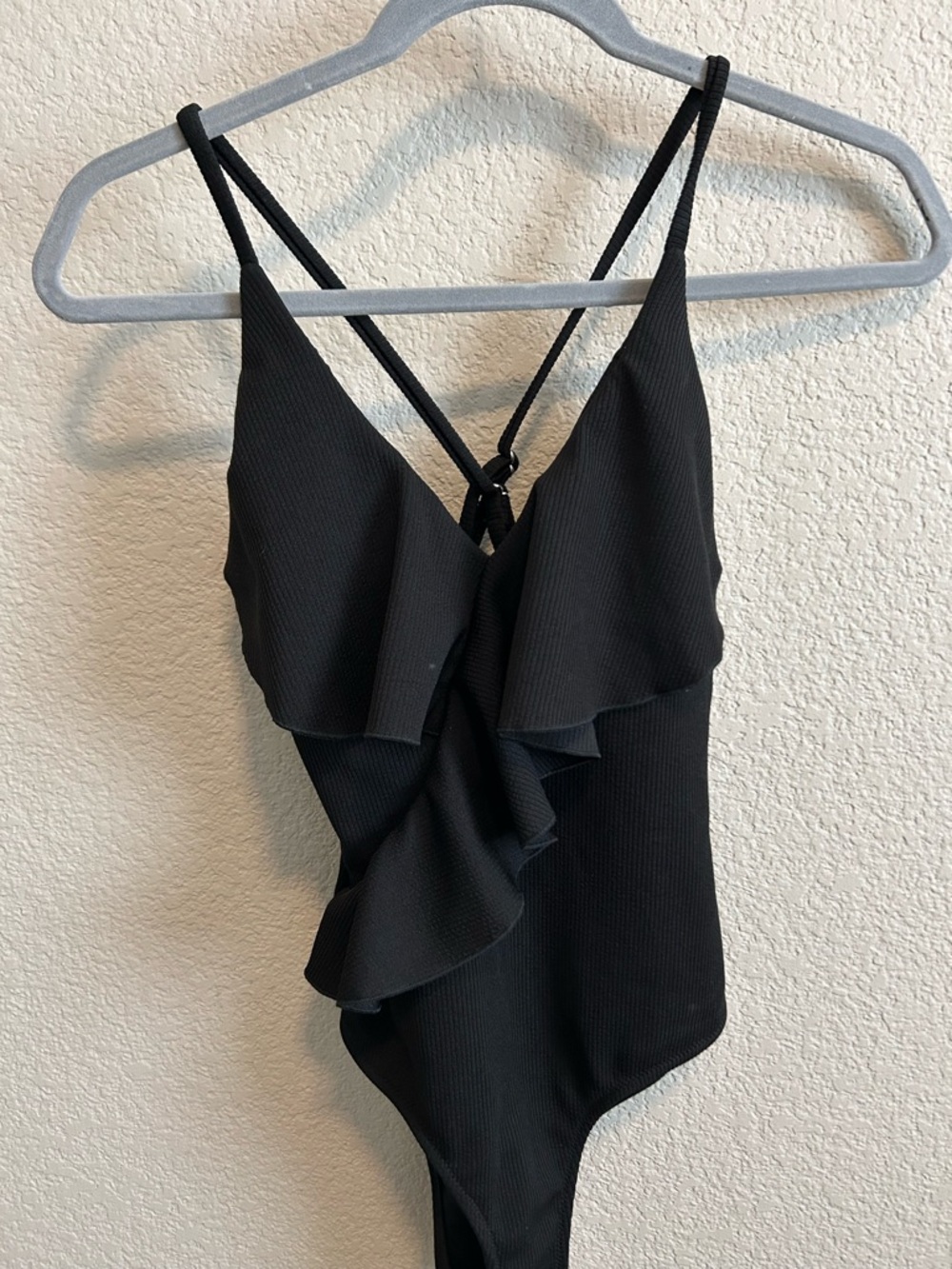 Black Ruffled V-Neck Women’s swimsuit